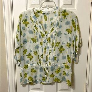Banana Republic Women’s 100% Silk Semi Sheer Blouse Ivory Floral Sz L